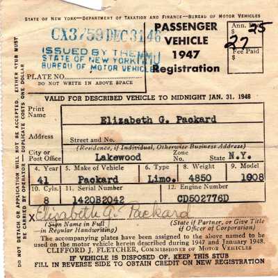 Elizabeth 'Bess' Packard Registration, 1946