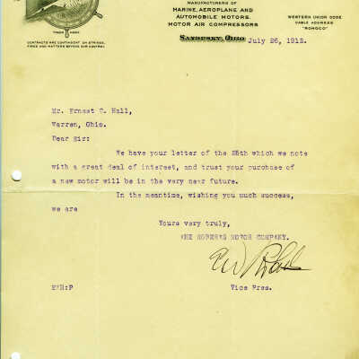 Letter from the Roberts Motor Company