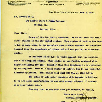 Letter from the General Machinery Company