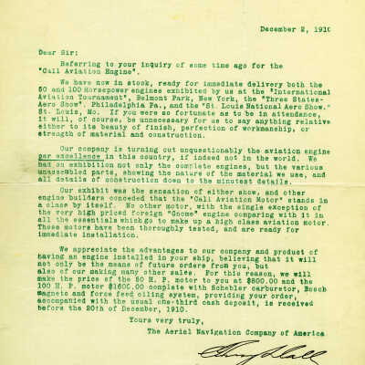 Letter from the Aerial Navigation Company of America