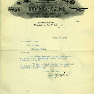 Letter from Flying Magazine: the National Aeronautic Magazine