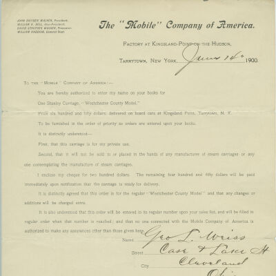 Letter from Mobile company of America to George Weiss