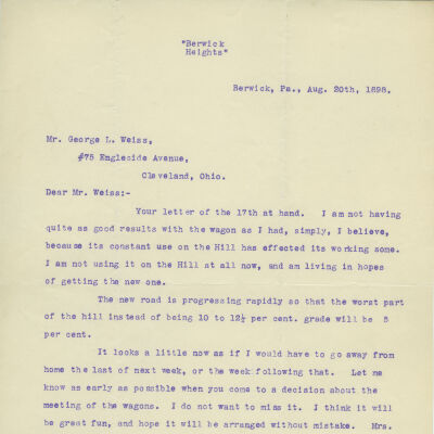 letter to Weiss, George from Moodin, CR