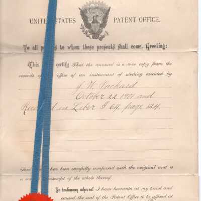 Copy of patent J.W. Packard, 1901