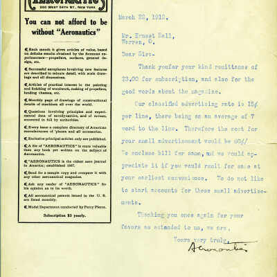 Letter from Aeronautics periodical