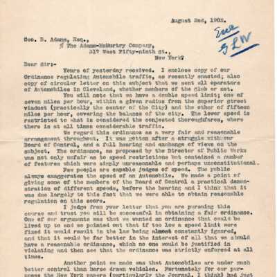 Letter to George B. Adams from E. Shriver Reese, 1902