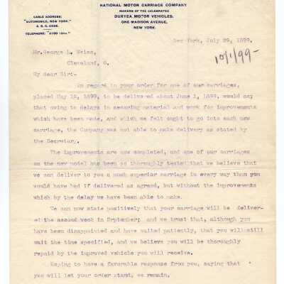 Letter to George L. Weiss from Thomas D. Merrigan , 1899