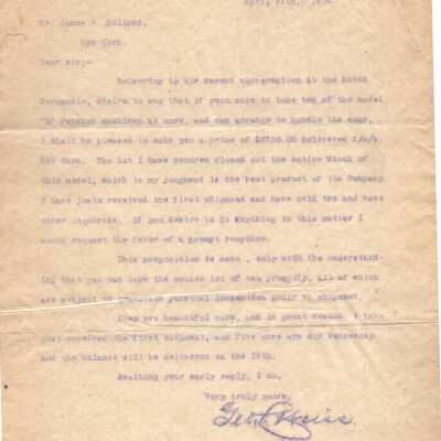 Letter to James P. Holland from George Weiss, 1905