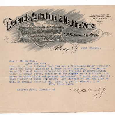 Letter to George L. Weiss from P.K. Dederick Jr., 1900