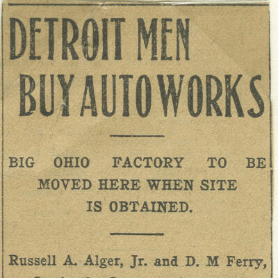 "Detroit Men Buy Auto Works" newspaper article undated