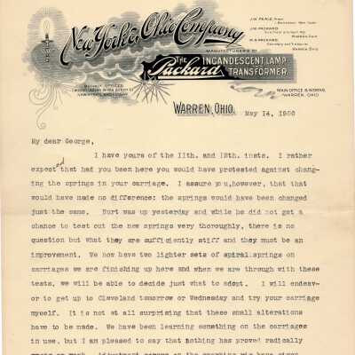 Letter to George Weiss from J.W.Packard, 1900