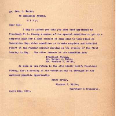 Letter to George Weiss from Windsor White
