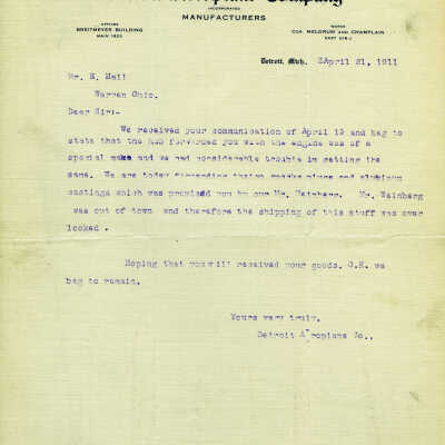 Letter from the Detroit Aeroplane Company