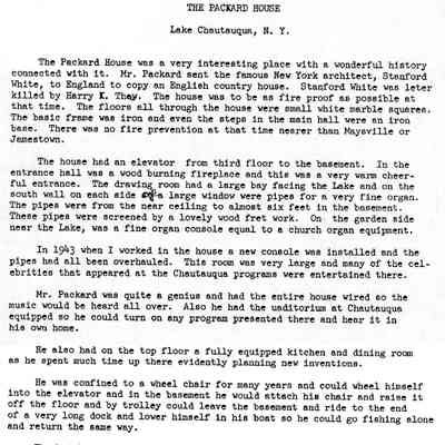 Packard House Lake Chautauqua Description Page 1