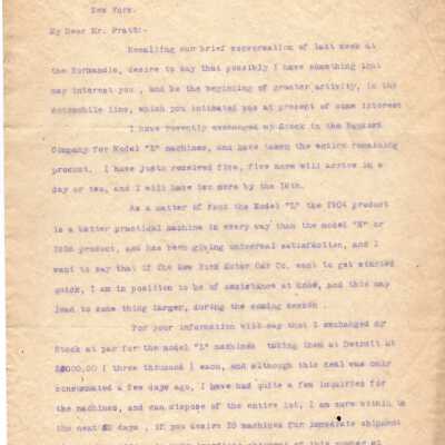 Letter to H.W. Pratt from George L. Weiss,1905