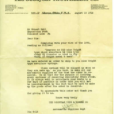 Letter from the Good Year Tire and Rubber Company