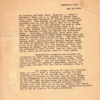 Account of Trip from Cleveland to Buffalo, 1900