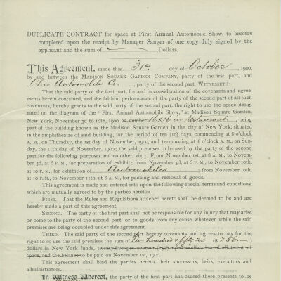 contract for first auto show NYC Oct. 1900