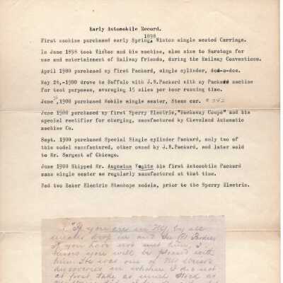 List of Automobiles Owned by George L. Weiss, ca. 1900