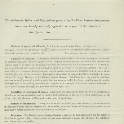 rules and regulations for 1900 auto show