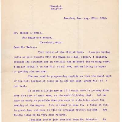 Letter to Weiss from Woodin, 1898