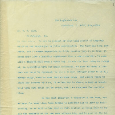 Letter from George Weiss to a Mr. Card in Pittsburg, PA page 1