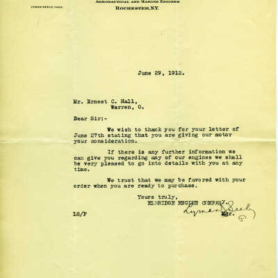 Letter from Elridge Engine Company