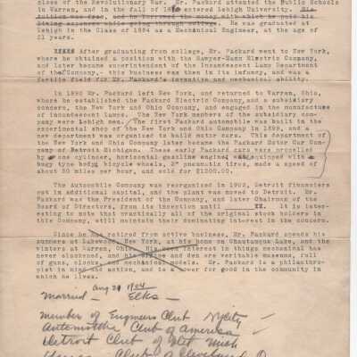 Correspondence about Packard, J.W.