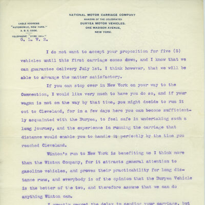 letter page 2 to Weiss, George from Duryea Motor Vehicles dated 3 June, 1899