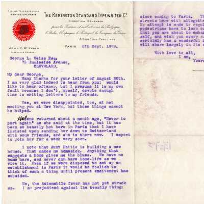 Letter to George L. Weiss from John F. McClain, 1899