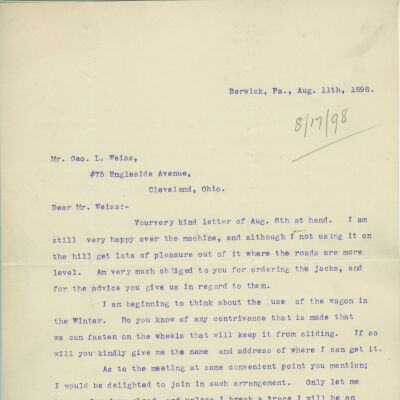 letter to George Weiss from CR Moodin page 1