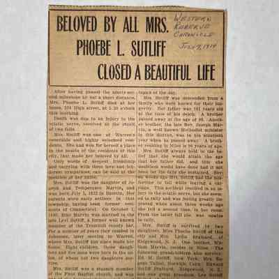 Phebe Marvin Sutliff Death Announcement
