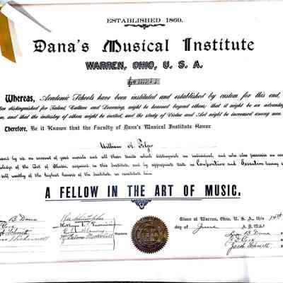 William H. Felger Dana's Musical Institute Diploma
