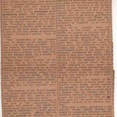 Clipping About League of Nations