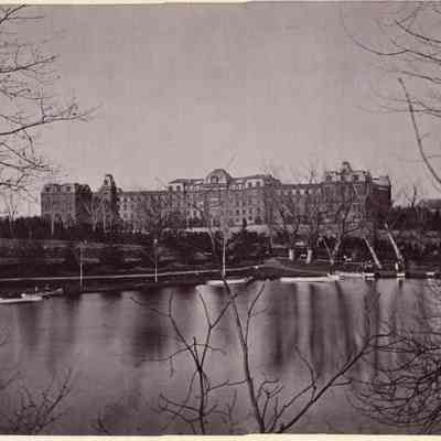 "View of main building"-Vassar College: SM.1971.1.267kk Front (Vail logo on back of photo, see SM.1971.1.267gg back)