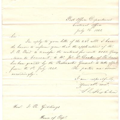 J. R. Giddings to Post Office