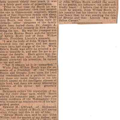 Where Wilkes Booth Lies Newspaper Article