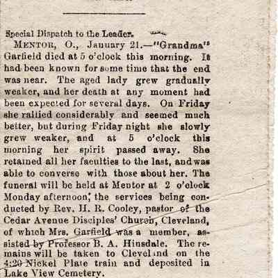 Grandma Garfield Newspaper Article