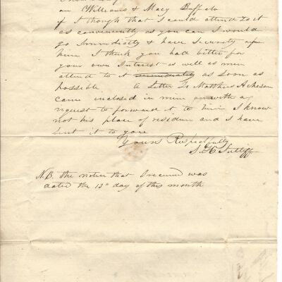 S. H. Sutliff to Levi Sutliff