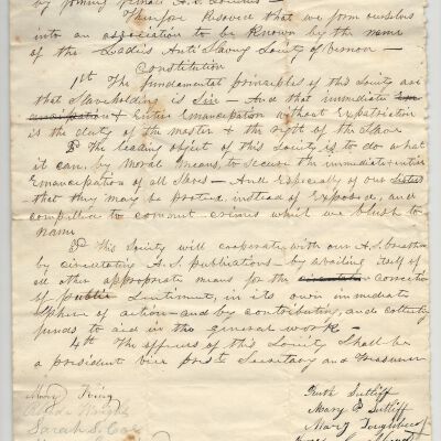 Ladies Anti-Slavey Society of Vernon Constitution