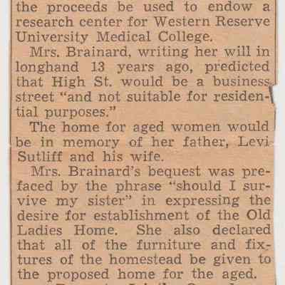 Fund Is Left To Establish Home For Aged