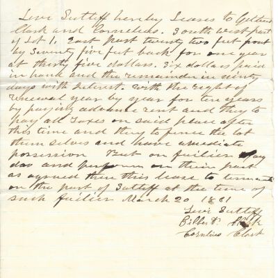 Agreement between Levi Sutliff and Gilbert and Cornelius Clark