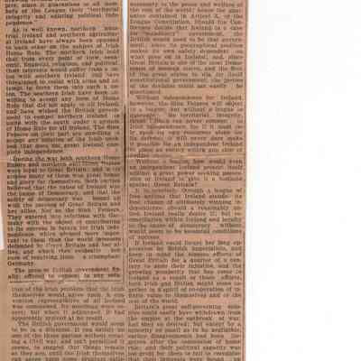 Sinn Feiners Fear League of Nations is Obstacle to Freedom