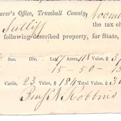 Tax Records for Levi Sutliff November 7, 1835