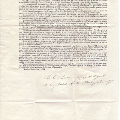 Letter to Mary Plumb/Secretary of the Anti-Slavery Soceity