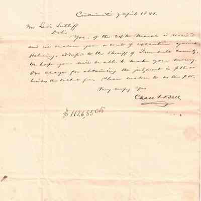 Mr. Levi Sutliff, Ohio, Yours of the 24th March is received and we enclose you a write of execution against Helving...