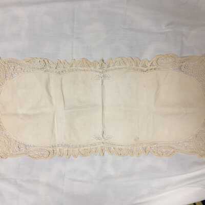White table runner with battenburg lace