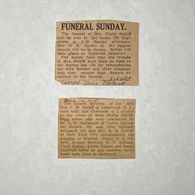 Phebe Marvin Sutliff's Funeral Announcement