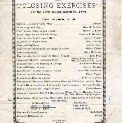Warren High School Closing Exercises, 1876
