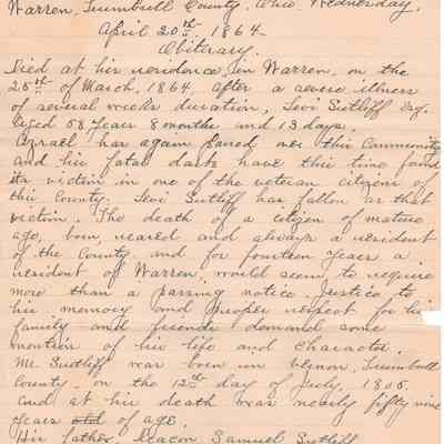 Levi Sutliff Obituary Written Copy